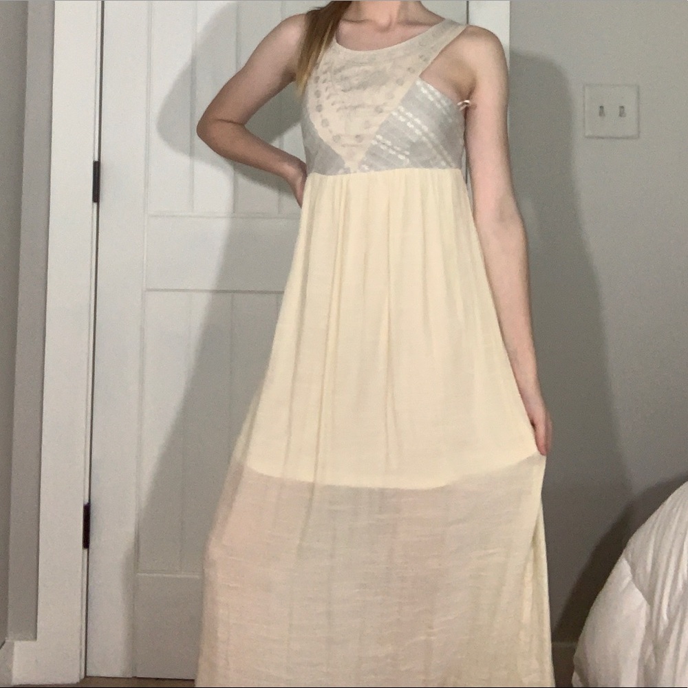 cream empire waist maxi dress